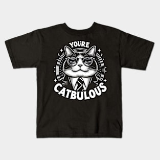 Black and White Design with a Phrase - Catbulous Cat in a Tie Kids T-Shirt